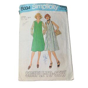 Simplicity 8034 Womens Dress Jumper Sewing Pattern 18 1/2 - 20 1/2 Vintage